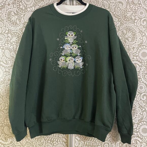Christmas Granny Sweater Winter Owls XL NEW - Picture 1 of 4